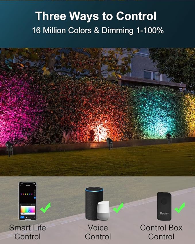 Ligency Smart Landscape Lights, Low Voltage Outdoor Spot Lights IP65 Waterproof Spotlights Compatible with APP/Voice/Alexa Control, RGBW Color Changing Spotlight for Yard Garden Patio Lawn, 6 Pack