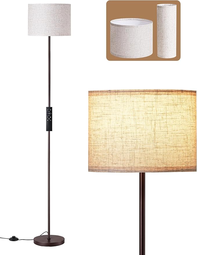 EDISHINE Minimalist Floor Lamp with 2 Shades, Adjustable Brightness & Color Temperature, Remote Control, Dimmable Modern Standing Lamp for Living Room, Bedroom, E26, A19 Bulb Included, Brown