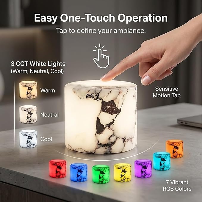 DDRIC Marble Lamp Night Light Touch, Onyx Marble Touch Light with Tap Control, Dimmable Rechargeable Marble Table Lamp for Bedside Table Desk Bedroom Night Light Decor (1PC)