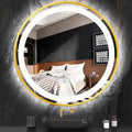 28 Inch Gold Round Vanity Mirror with Lights Gold Frame Circle Lighted Mirror for Bathroom Salon Wall 28" Golden Circle Round LED Light up Mirrors Smart Touch Memory 3 Color Dimmable AntiFog
