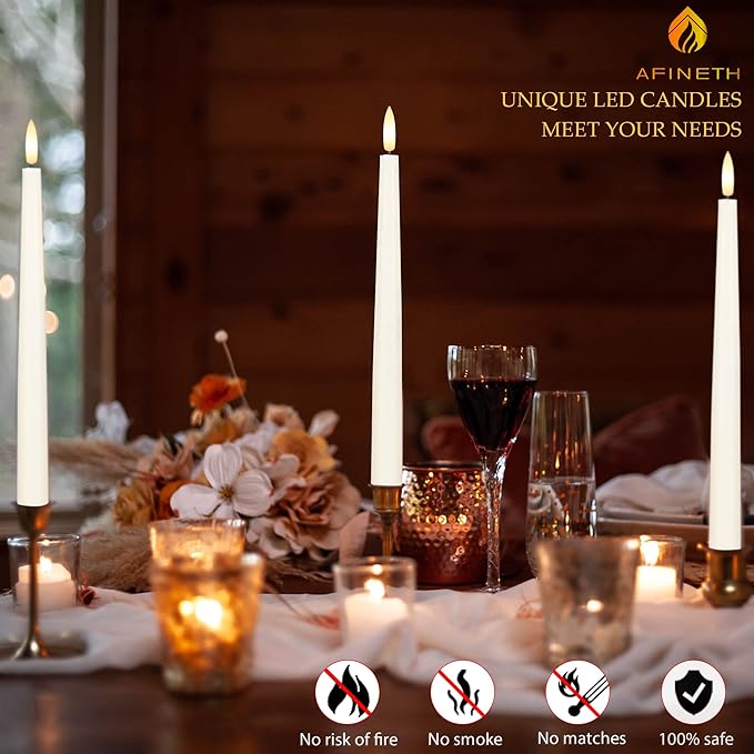 Flameless Taper Candles with 3D Wick, 11.4" Real Wax LED Candles with Remote and Timer, 3 Pack Flickering Candlesticks Battery Operated (Ivory)