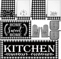 Fourluoo 10 Pcs Kitchen Set Kitchen Towels and Rugs Oven Mitts and Pot Holders Farmhouse Decor for Women Mom Gift Cooking Baking Grilling(White Black)