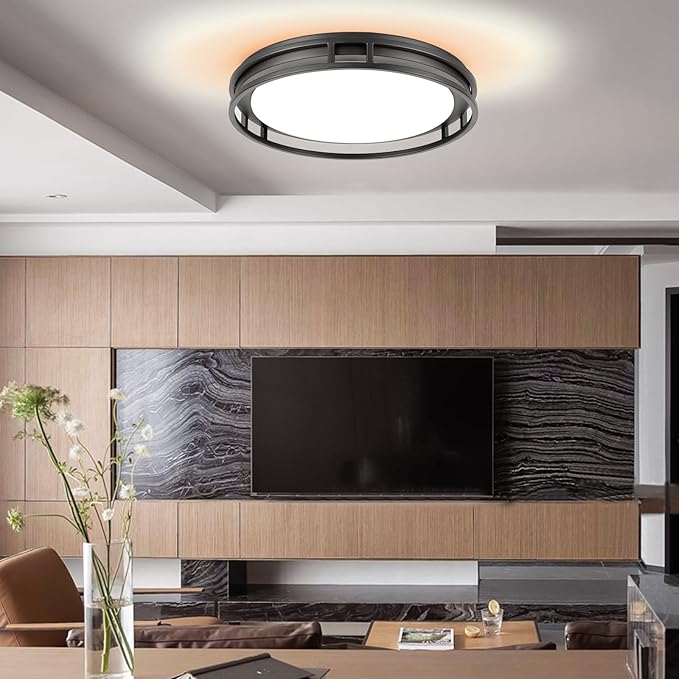 13 Inch LED Flush Mount Ceiling Light Fixture, 26W, Super Bright 1700 Lumens, 3 Color 3000K/4000K/5000K, Dimmable Ceiling Lamp for Bedroom Hallway Bathroom Kitchen Laundry (Black)
