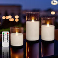 NICEME Clear Glass Flameless Candles Battery Operated with Remote Timer, Real Wax LED Pillar Candles with Flickering Flame Pure White Radiance Evanescing Fake Candles for Wedding Home Decor, Set of 3