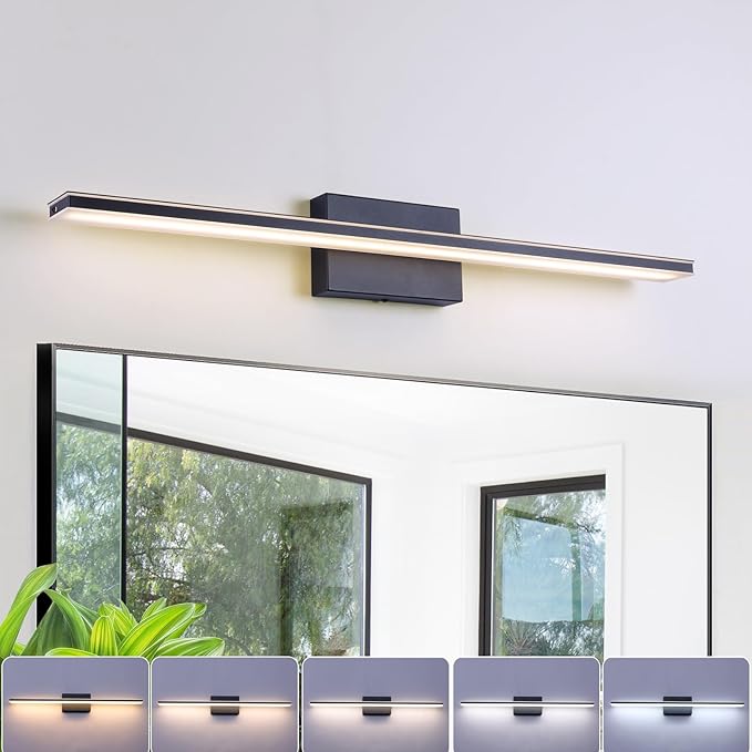 LED Modern Bathroom Vanity Light Dimmable 5CCT Bathroom Light Fixture Over Mirror, Black Bar Vanity Light for Bathroom Mirror Restroom(31.5 inch, 24W)
