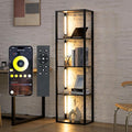 FENLO LED Display Shelf Floor Lamp with Wooden Shelves – Adjustable Lighting with App & Remote – Modern Wide Shelf Lamp for Living Room, Office, or Bedroom Fancy Plus Pro