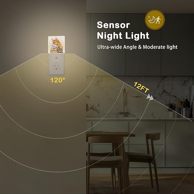 Cute Cats Night Light,Plug in Night Light, Dusk to Dawn Sensor Nightlights for Stairway/Hallway/Kitchen/Bedroom/Bathroom 0.5W