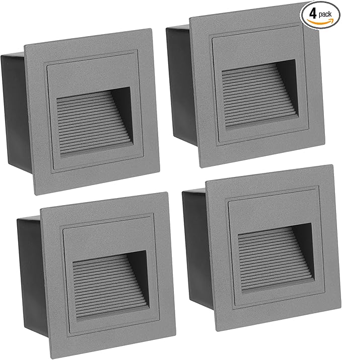 PATIKIL 4000K LED Step Light, 4 Pack 3W 120V Recessed Stair Light Aluminum Waterproof 105lm Warm White Stairway Lights Indoor Outdoor, Grey Shell