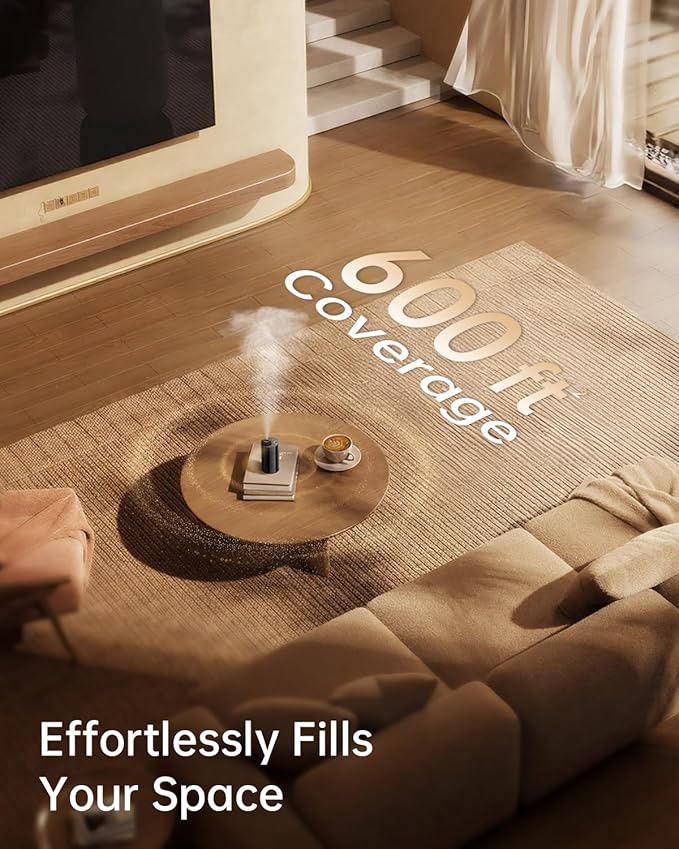 Waterless Essential Oil Diffuser with 4 x 10mL Hotel Scent Fragrance Oils, Rechargeable Car Diffuser Air Freshener Machine, 3 Timer & 3 Mist Modes, Aromatherapy Kit for Home