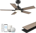 42Inch Smart Ceiling Fan with Lights Remote,APP&Voice Alexa WIFI Controled,Quiet Reversible DC Motor,Dimmable LED,Indoor Outdoor,Small Modern Ceiling Fan,for Bedroom Patio Porch,Black&Walnut