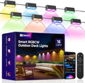 Outdoor Deck Lights 16 Packs, Smart RGBCW Fence Light, 100+ Scene Modes, Dual Lens LED String Lights with APP/Voice/Remote Control, IP65 Waterproof for Halloween Christmas Decor, 105ft Black