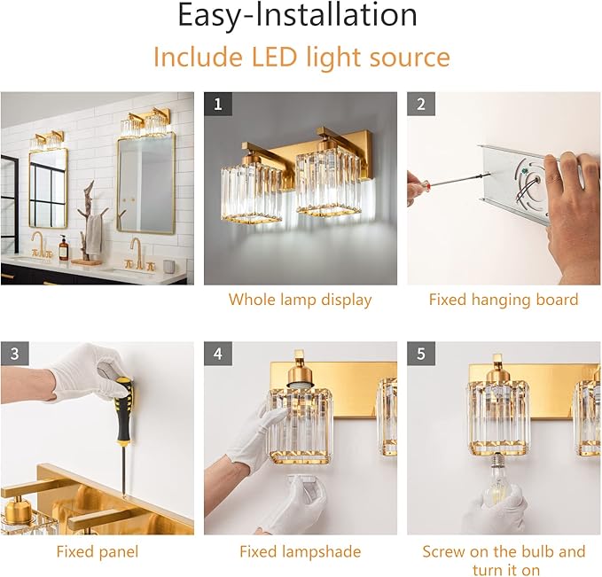 19.5" KnurledBrassWallSconcesSetof2,BronzeBathroomVanityLightFixtureswithWaterRipplesGlassTube,ModernLampforBedroom,LivingRoom,Hallway,Staise,Mirror,Kitchen