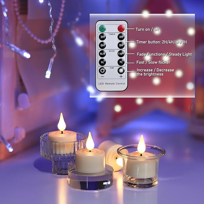 Flameless Rechargeable Tea Lights with Remote Timer Battery Operated Realistic LED TeaLight for Home Wedding Table Halloween Centerpieces Decor (6pcs,with Charging Station)
