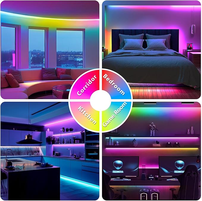 dalattin BGRIC Led Lights for Bedroom, 100ft 5050 LED Strip with DIY Multiple Colors, Work with Alexa&Google Assistant, Remote & App Control, Color Changing, Music Sync for Chrismas Holiday Decor