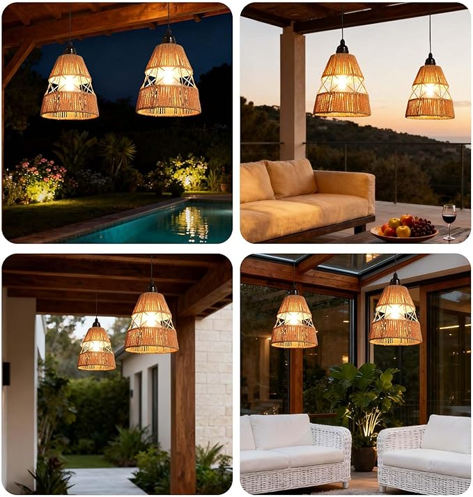 Solar Chandelier Outdoor, Solar Pendant Light with Remote Control, Waterproof IP65 Dimmable Hanging Lights for Patio, Porch, Garden, Gazebo, Balcony