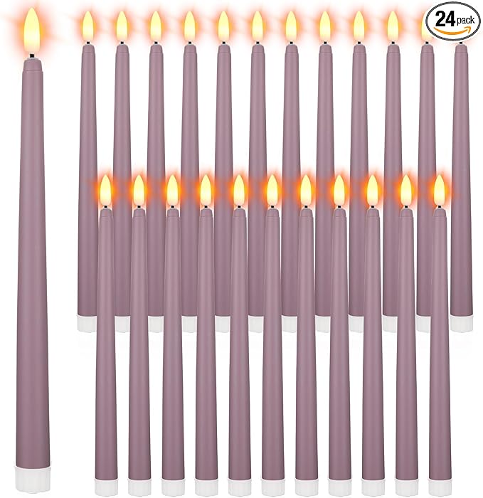 Macarrie 24 Packs Flameless Taper Candles Battery Operated Fake 11 Inch Long Candlelight LED Flameless Candlesticks Flickering Tapered for Spring Summer Wedding(Light Purple)