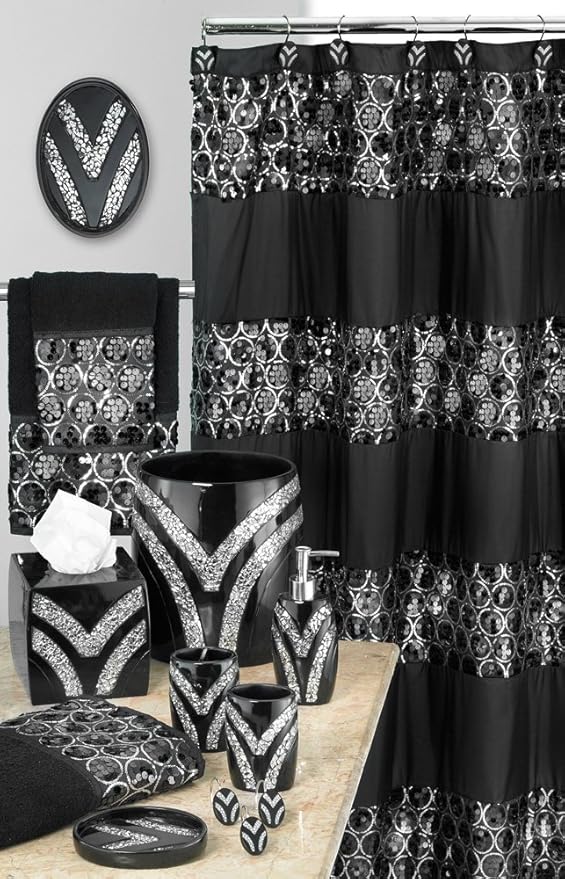 Zahari Home Sinatra Black Bathroom Rug Classic Luxury Bath Rug Contemporary Decor Black Bath Mat for Shower Unique Design Stylish Bathroom Rug Bath Shower Tub Decor Bling