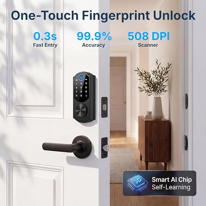 WiFi Smart Lock with Fingerprint, Keyless Entry Door Lock for Front Door, Built-in WiFi, Touchscreen Keypad Deadbolt, App Remote Control, Auto Lock, Easy Installation