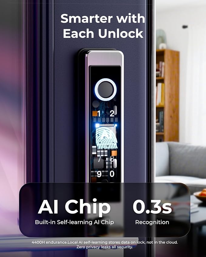 Electronic Smart Door Lock Fingerprint Door Lock with Keypad，Smart Lock for Front Door Children Proof IC Card, App Control & Mechanical Key