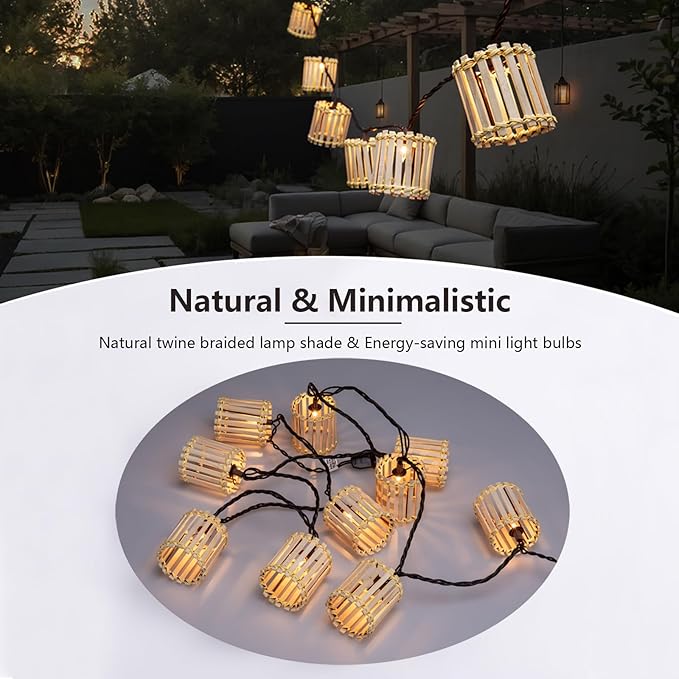 Outdoor-String-Lights-Waterproof, Bamboo Lantern String Lights for Patio, Garden, Porch, Balcony, Gazebo Decorative (Bamboo)
