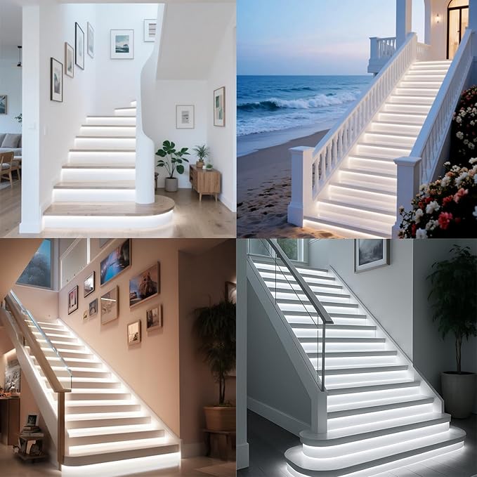 Motion Triggered LED Stair Lights Indoor, 40" Cuttable Motion Sensor COB LED Strip Light Kit with 9 Modes Ideal for Indoor Step Lights(Cool White 6000K, 20 Stairs)
