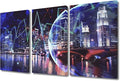 Modern Canvas Business and Financial Concept Pictures Home Decor Posters and Prints 3 Pieces Trading Graph on the Cityscape at Night Background Wall Art for Living Room Ready to Hang (36"Wx24"H)