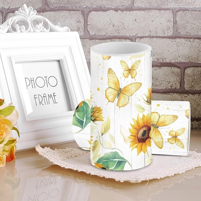 Butterfly Sunflower Flameless Candles 2 Pack 6 x 3 inch Battery Operated Candles with Multicolor Timer Remote Control LED Fake Candles for Warm Light Dinner Table Home Decor