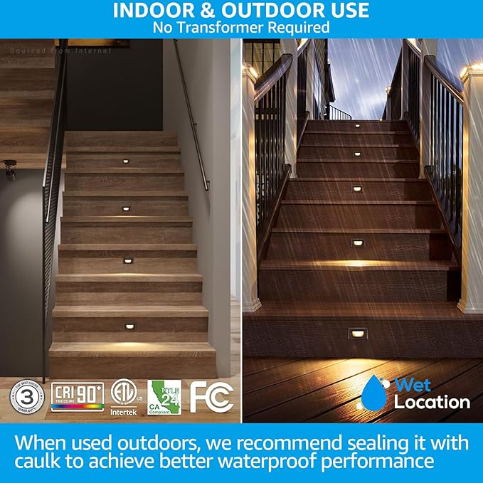 LEONLITE 3CCT LED Step Lights 120V-277V, 150LM 2.5W Dimmable Horizontal Stair Lights Indoor Outdoor IP65, CRI90 & ETL, 2700K3000K4000K Selectable Zinc Alloy Staircase Lights, Oil Rubbed Bronze, 6 Pack