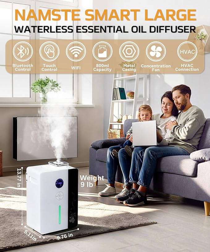 Waterless Diffuser HVAC Scent Diffuser - WiFi & APP & Touch Screen Control 4000 Sq.Ft Coverage - 800ML Essential Oil Diffusers Long Lasting Aroma for Whole House,Office,Hotel,Spa
