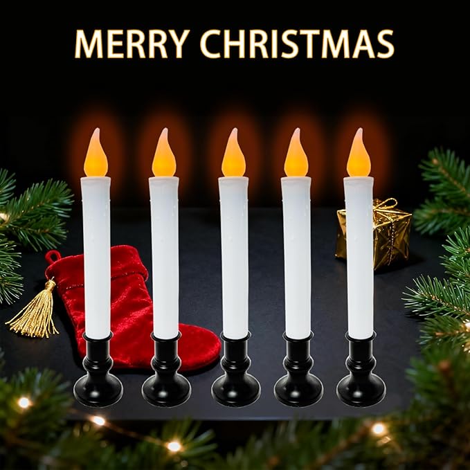 Dusk to Dawn Sensor LED Candle Lights - 8 Pack 9" Black Base Battery Powered, Flameless Decor for Indoor Table Party Ambiance