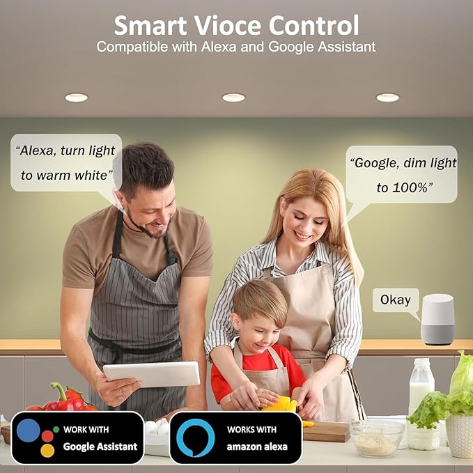 Smart WiFi 2 Inch LED Downlight 5W 120V, RGBCW Color Changing Recessed Light, Dimmable COB 2700K-5000K, Compatible with Alexa/Google, LED Can Lights with Driver, 12 Pack