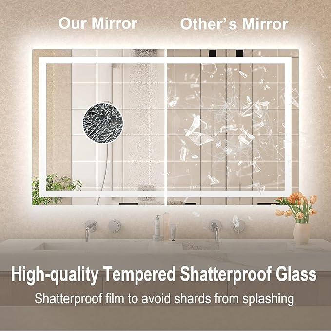 LED Mirror for Bathroom 20x28 Lighted Bathroom Vanity Mirrors with Lights, Brighter Frontlit and Backlit Anti-Fog Mirror, Tempered Glass, Dimmable 3 Colors Light Modes, Memory Function