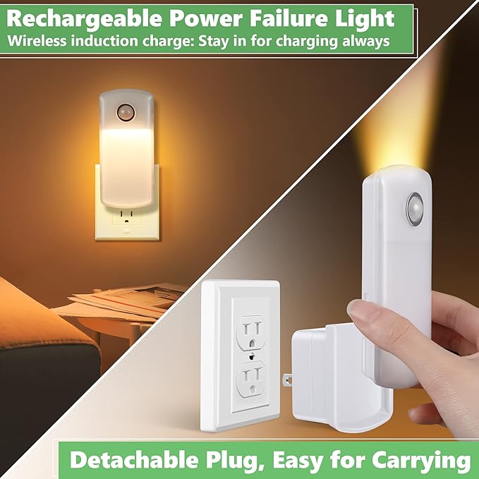 Enhon 3 Pack Emergency Power Failure Night Lights, Motion Sensor Night Light, Automatic Dusk to Dawn, Emergency Lights for Home, Bedrooms, Hallways, Black Outs, Rechargeable