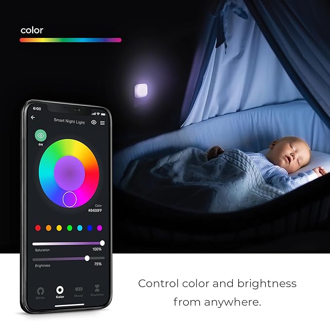 GLOBE Electric Wi-Fi Smart Ambient Night Light with Motion Detection, No Hub Required, Voice Activated, Multicolor Changing RGB, Tunable White 2000K - 5000K