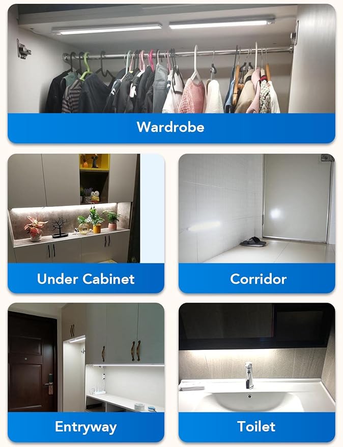 Motion Sensor Under Cabinet Lighting Indoor Plug in, 16" 12V LED Under Counter Lights Super Bright Magnetic for Kitchen/Hallway/Toilet/Garage/Closet(Cold White/6000K, 3 Pack)
