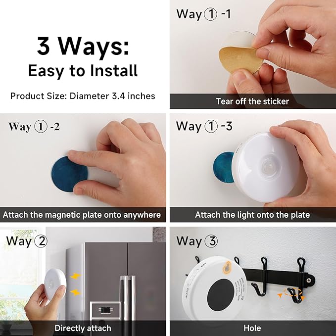 Improved LED Rechargeable Motion Sensor Light Indoor, Bright & Long-Lasting Battery, Stick-On Motion Sensor Puck Night Lights for Closet, Cabinet, Kitchen, Hallway, Stairs - Cool 2Pack