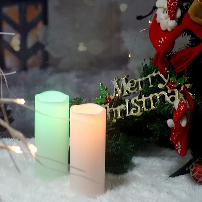 CANDLE CHOICE Waterproof Outdoor Color Changing Flameless Candles Remote Timer White Realistic Flickering Battery Operated Electric LED Pillars for Wedding Christmas Decoration Teen Girls 3”x8” 2PCS