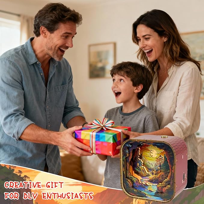 3D Wooden Puzzle Night Light DIY LED Art Lamp Kit for Adults Desk Decoration Creative Craft Model Table Ornament and Birthday Gift (Sunset Valley)