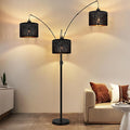 Dimmable Floor Lamp-3 Lights Arc Floor Lamps for Living Room,Modern Tall Standing Lamp With Black Drum Hollow-carved Linen Shades,Gothic Mid Century Tree Floor Lamp for Bedroom Corner,Bulbs Included
