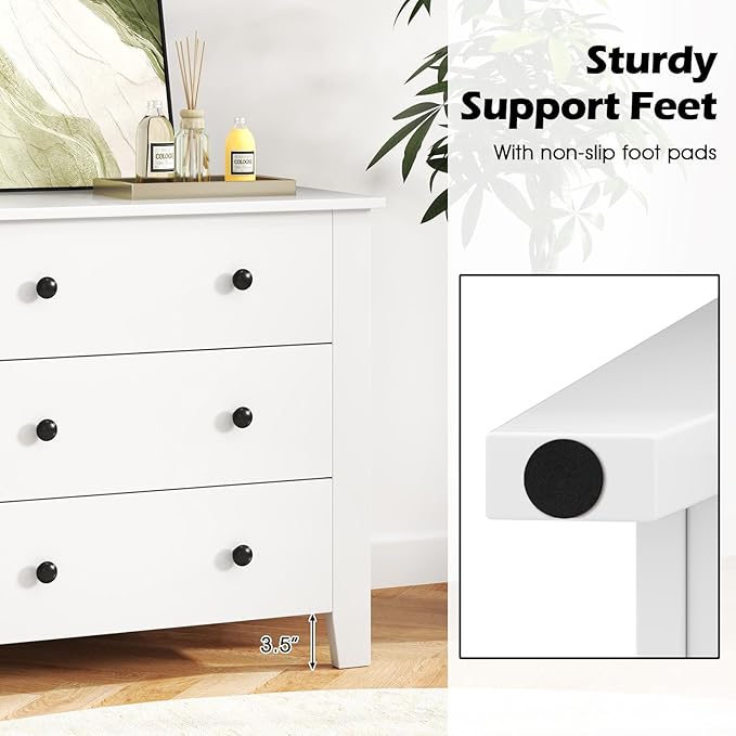 Giantex Small 3-Drawer Dresser for Bedroom - 28.5” x 18” x 26” Wide Chest of Drawers, Modern Large Nightstand, Storage Cabinet, Closet Storage Organizer for Living Room, Hallway (White)