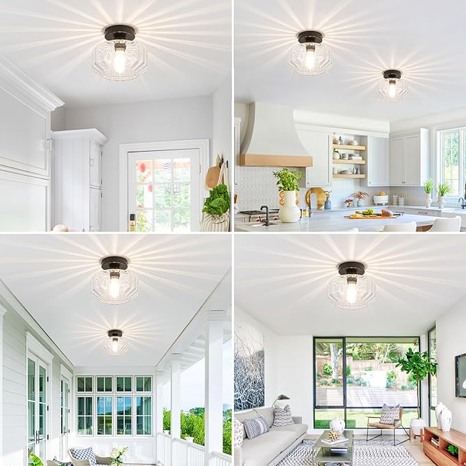 Tbaoinal Semi Flush Mount Ceiling Light with Diamond Glass Shade, 36-Faceted Panels Create Starburst Effect, 1200LM LED Bulb Included Matte Black Ideal for Hallway Entryway Kitchen Bathroom Bedroom
