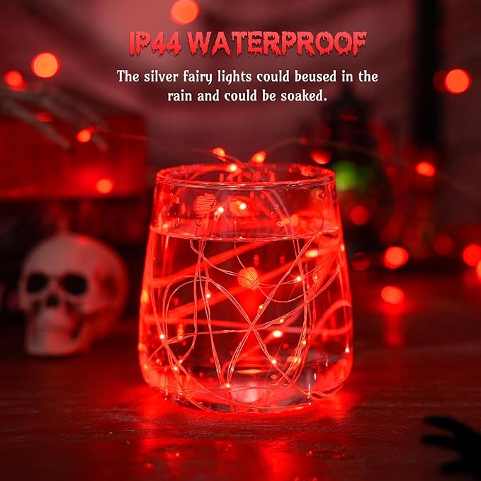 JMEXSUSS 4 Pack 50 LED Red Fairy Lights Battery Operated, 16.1ft Christmas Fairy Lights, Red String Lights for Bedroom Wedding Party Holiday Decorations