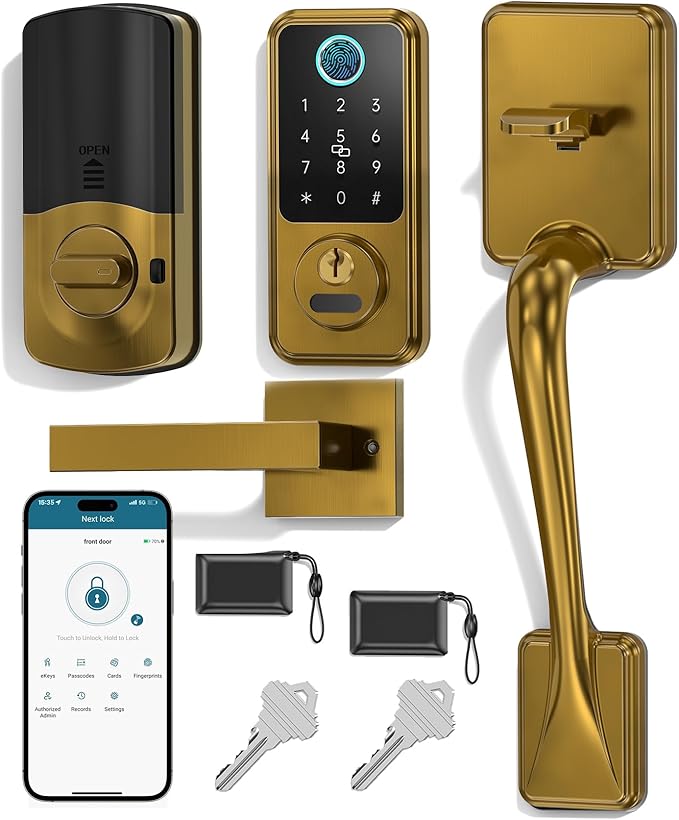 Hornbill Keyless Entry Door Lock, Smart Front Door Lock Set, Smart Deadbolt Keypad Handle Set for Home/House/Airbnb/Office, Auto-Lock,Bronze Brown