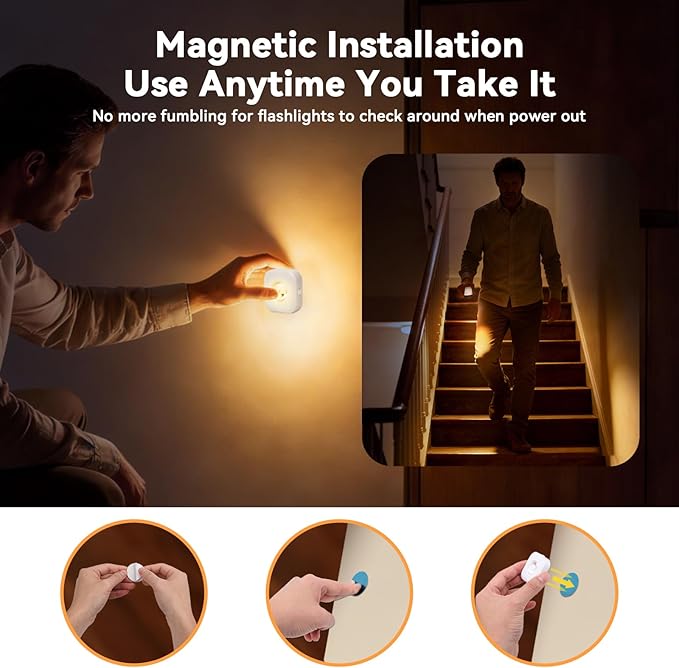 6 Pack Motion Sensor Stair Lights with 2 Separate Sensors-50FT Wall-Penetrating Remote & All Lights On Together,3CCT&Dimmable Step Lights,Wireless Stick On Lights for Hallway,Basement,Bathroom