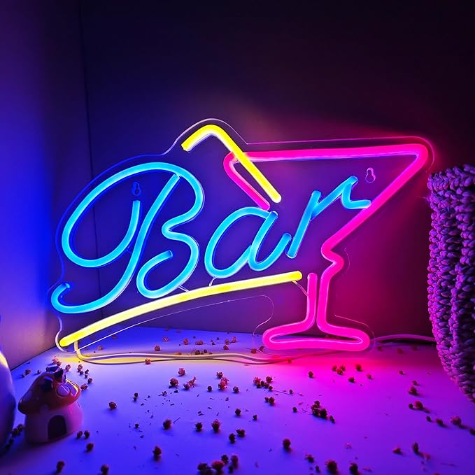 Bar Neon Sign Led Wall Decor Man Cave Neon Light Up Signs Wall Art for Bar Wine Home Room Bedroom USB Powered 15.3"x9.8"
