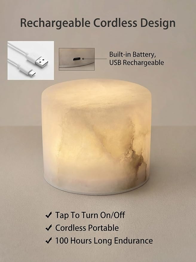 Marble Touch Light Onyx Stone Eye-Caring Type-C Dimmable Desk LED Bedside Table Lamp with Unique Peach Jade Texture Rechargeable Small Ambient Tap Night Lights Cordless for Bedroom Decor