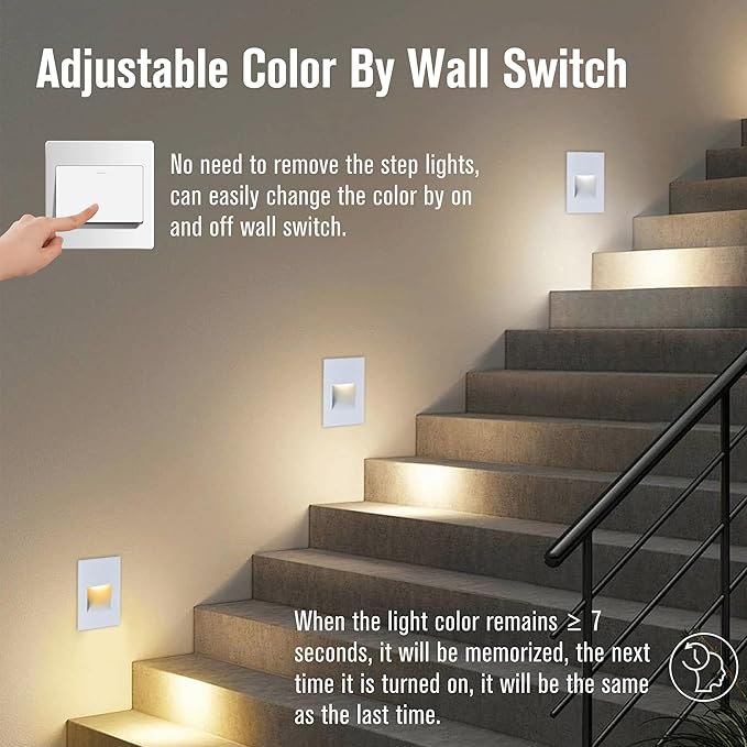 LED Outdoor Step Lights Indoor Stair Lights, 120V Dimmable 3000K/4000K/5000K 3 Color Selectable, 4W IP66 Waterproof, White Deck Lights for Steps Vertical, 3-Pack