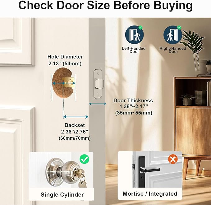 Smart WiFi Door Lock with Handle: SMONET Keyless Entry Lock with Fingerprint for Front Door Anti-peep Keypad Compatible with Alexa