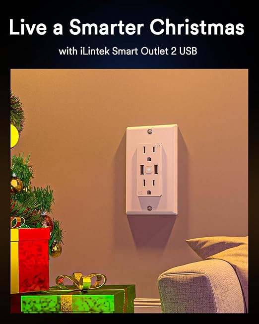 Smart in Wall Outlet, Standard Electrical Outlets with 2 USB Ports & 2 Plugs, Work with Alexa Google Home 15 Amp Outlet ETL FCC for Home Office, 4Pack