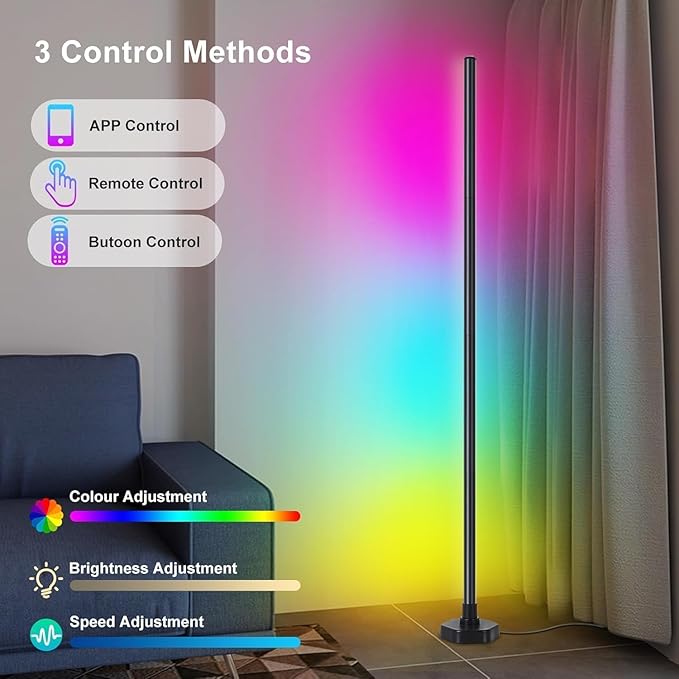 Corner Floor Lamp - Smart RGB LED Corner Lamp with 16 Million DIY Colors, Music Sync, Timer, Silicone and Aluminum, More Than a Light – Your Ambient Genius in Living Rooms Bedrooms Gaming Room